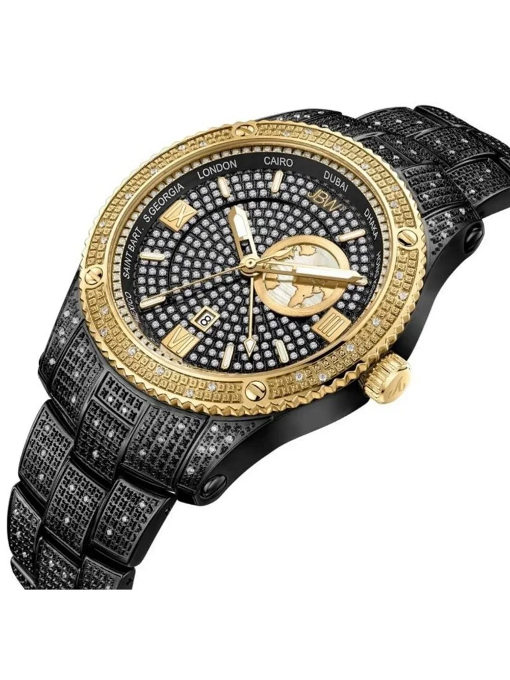 NWT JBW Jet Setter GMT Quartz Black Dial Men's Watch